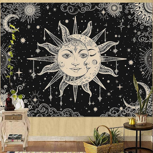Lunerfex Sun and Moon Tapestry Mandala Wall Tapestry, Vintage Tapestries for Bedroom Ceiling Tapestries Wall Hanging for Bedroom Living Room Wall Decor Sun-2 60"x80"