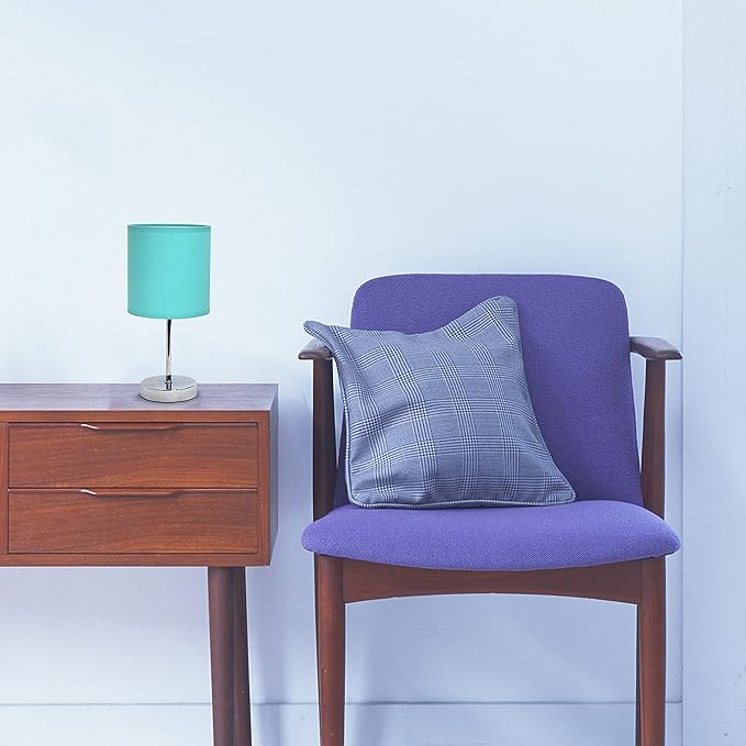 Simple Designs LT2007-BLU-LB Basic Chrome Mini Table Lamp for Living Room, Nightstand, Desk, Countertop, Blue, with Feit LED Bulb Included