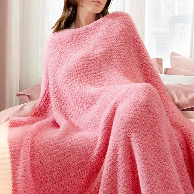 Snuggle Sac Hot Pink Throw Blanket for Couch, Pink Blanket Super Soft Microfiber Blankets Warm Cozy Knit Fuzzy Plush Lightweight Throws Gift for Women Girls, Hot Pink, 50x60 inches