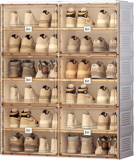 Portable Shoe Rack Organizer for Closet Entryway, Stackable Sneaker Storage Shoe Cabinet with Magnetic Clear Door, Large Plastic Storage containers Bins with Lids 6 Tiers 24 Pairs