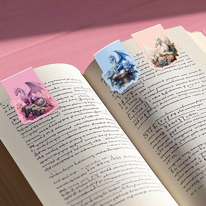 Cool Dragon Magnetic Bookmarks: 8Pcs Dragon with Wings Magnet Book Markers, Unique Floral Book Mark Clips Gift for Men, Gifts for Men Boys Kids Book Lovers Office School Supplies
