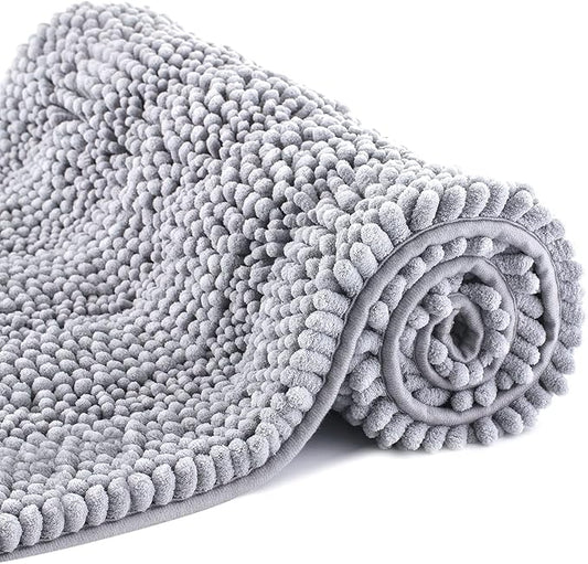 Bath Mat for Bathroom Ultra-Soft Machine Washable Rugs for Shower Room with Non-Slip Backing Shaggy Absorbent Luxury Chenille Bath Rug Perfect for Tub Sink Bedroom Door (20"x32", Light Grey)
