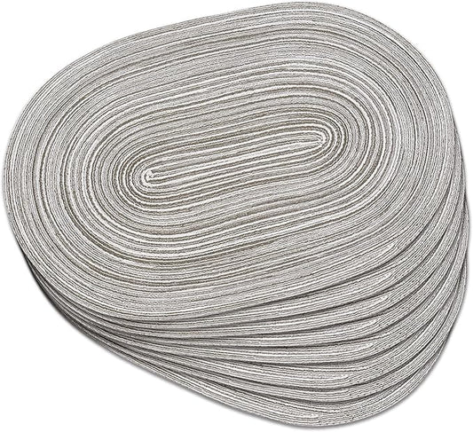 Noctiflorous Oval Braided Placemats Set of 8 Woven 12x18 Inch Non Slip Washable Heat Resistant Place Mats Round Tablemats for Dining Kitchen Party Daily Table Decor Dinner Mats (08 Grey, 8)