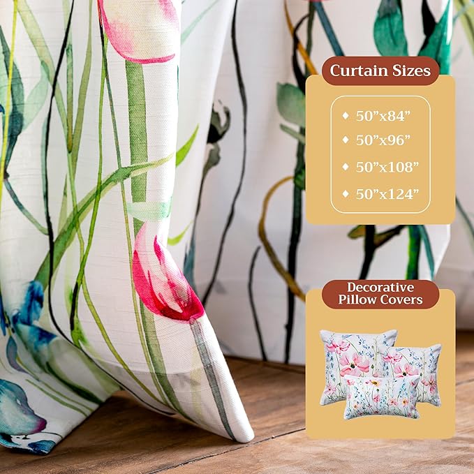 Maison d' Hermine Curtains for Living Room 100% Cotton 96 inch Length One Panel Light Filtering Curtains for Bedroom Windows with Rod and Loop Pockets Drapes (Delphinium White, 50" W x 96" L)