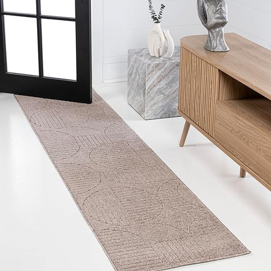 JONATHAN Y SCN104D-28 Nordby High-Low Geometric Arch Scandi Striped Taupe/Beige 2 ft. x 8 ft. Indoor/Outdoor Runner Rug for Patio, Backyard, Living Room, Bedroom, Office, Hose-Washable