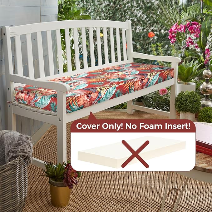 Patio Bench Cushion Covers for Outdoor Furniture with Ties, Water Resistant Loveseat/Settee Cushion Slipcover 42x18x3 Inch for Swing Porch Garden (Replacement Cover Only)-Chili Red Floral