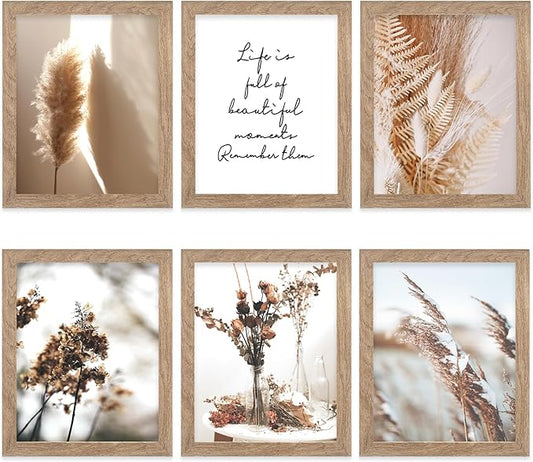Framed Nature Wall Art Prints Canvas Art Wall Decor with FRAME Botanical Print Pictures Reed Dried Flower Plant Poster for Home Bedroom Living Room Decor (Withered Leaves Art, 11"x14" FRAMED)