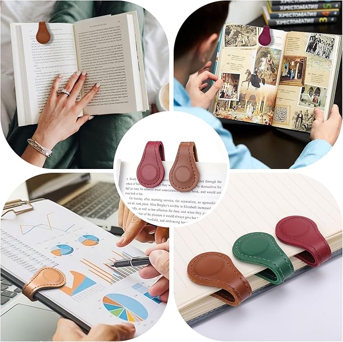 8PCS Magnetic Bookmarks, Leather Magnetic Bookmarks for Women, Double-Sided Magnetic Book Mark Clip Gift for Book Lover Readers Men Women Teachers Students, Book Accessories