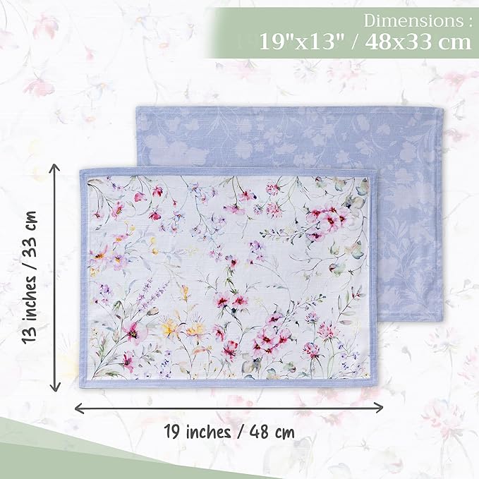 Maison d' Hermine Placemats Set of 4 100% Cotton Washable Cloth Place Mats, Reusable Table Mats for Kitchen Dining Decoration, Party, Wedding, Restaurant Spring/Summer (Summer Floral, 13" x 19")