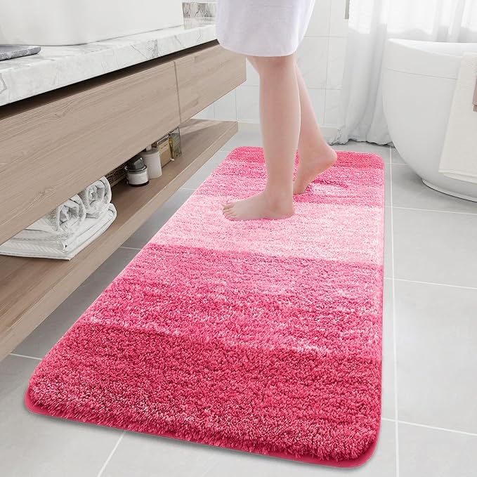 Arotive Microfiber Bathroom Rugs, Shaggy Soft and Absorbent Bath Rug, Non-Slip, Thick Plush Machine Washable Dry Bath Mats for Bathroom, Tub and Shower, 70x24, Pink