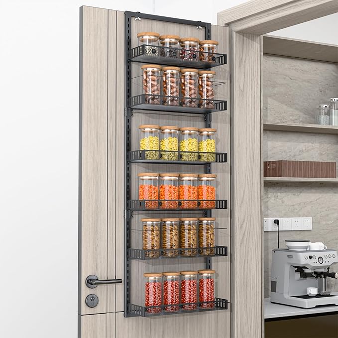 Wall Mounted Spice Rack Over the Door Pantry Organizer 6 Tier Large Wire Baskets Set Kitchen Bathroom Heavy-Duty Metal Adjustable Shower Caddy Storage shelves 50" H x 6" D x 17" W