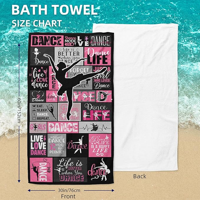 Dance Towel for Girls 30" x 60" Microfiber Dancing Beach Towel for Women Bath Pool Shower Camping Travel Towel