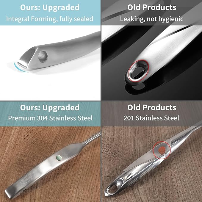 Skimmer Slotted Spoon, [Rustproof, Integral Forming, Durable] Newness 304 Stainless Steel Slotted Spoon with Vacuum Ergonomic Handle, Comfortable Grip Design Strainer Ladle for Kitchen, 14.96 Inches