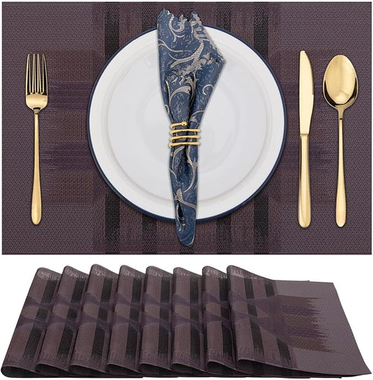 Winknowl Placemats Set of 8, Heat Resistant Stain Resistant Woven Vinyl Insulation Place mats, Durable Washable Elegant Table Mats for Kitchen Dining Table Decor (Geometric Purple)