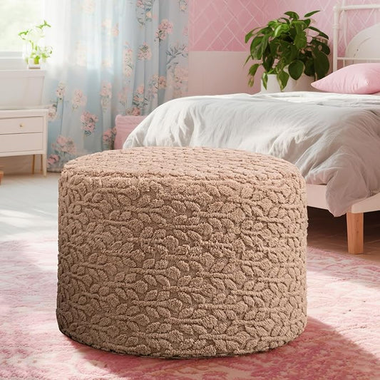 Round Pouf Ottoman Stuffed 20 x 20 x 14 Inches Boho Poof Foot Stool Home Decor Floor Pouffe Ottoman Foot Rest for Couch Sofa Bean Bag Chairs Living Room Bedroom (Brown)