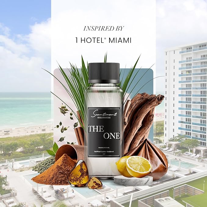 The One Hotel Scent Diffuser Oil | Inspired by The 1 Hotel® Miami Beach Lobby Scent | Aromatherapy Fragrance Oil | Notes of Cardamom, Leather, Lemon with Cinnamon & Sandalwood (50ml)