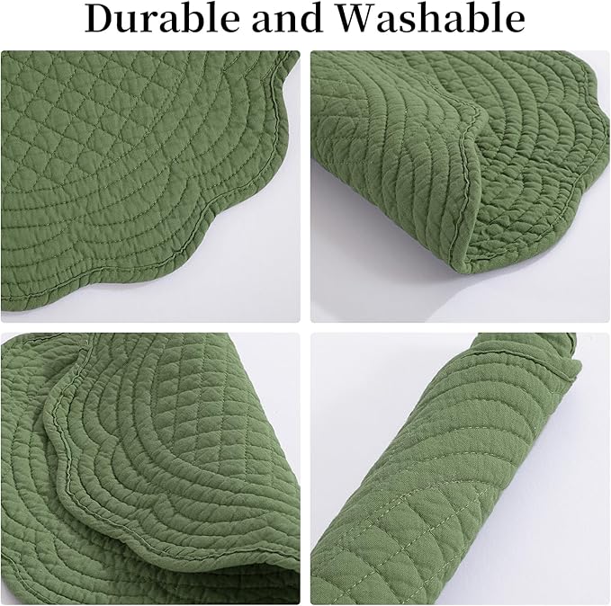 HOMBYS Quilted Placemats Set of 6 Washable Round Placemats for Kitchen Table-100% Cotton Fabric 13 Inch Round Table Mats, Cotton Fabric with Microfiber Filling (13"x13", Emerald Green)