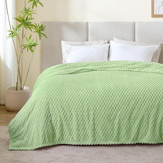 BEDELITE Fleece Throw Blanket for Couch & Bed - 3D Jacquard Decorative Light Green Blanket, Super Soft and Cozy Warm Fuzzy Blanket All Seasons Suitable, 90x90Inches