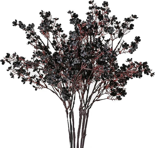 Mandy's Black Artificial Baby’s Breath Flowers 6 Bundles Silk Gypsophila with Bendable Stems for Fall Centerpiece Wedding Decor and Table Arrangements
