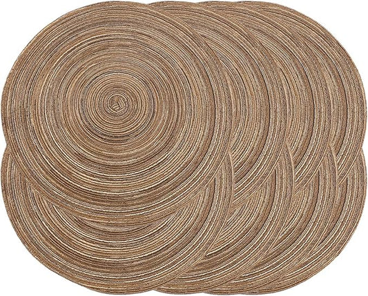Noctiflorous 15 Inch Round Placemats Set of 8 Durable Braided Woven Heat Resistant Table Mats for Indoor Outdoor Non Slip Dining Table Place Mats(Brown, 8)