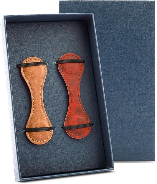 2Pcs Magnetic Leather Bookmarks with Gift Box, Vintage Faux Leather Book Mark, Double-Sided Magnetic Bookmarks Supplies Gift for Men&Women Read Book Lovers (Red + Brown)