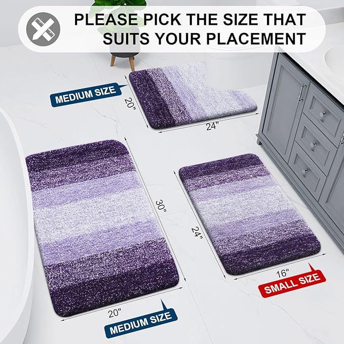 Arotive Microfiber Bathroom Rugs, Shaggy Soft and Absorbent Bath Rug, Non-Slip, Thick Plush Machine Washable Dry Bath Mats for Bathroom, Tub and Shower, 47x24, Dark Purple