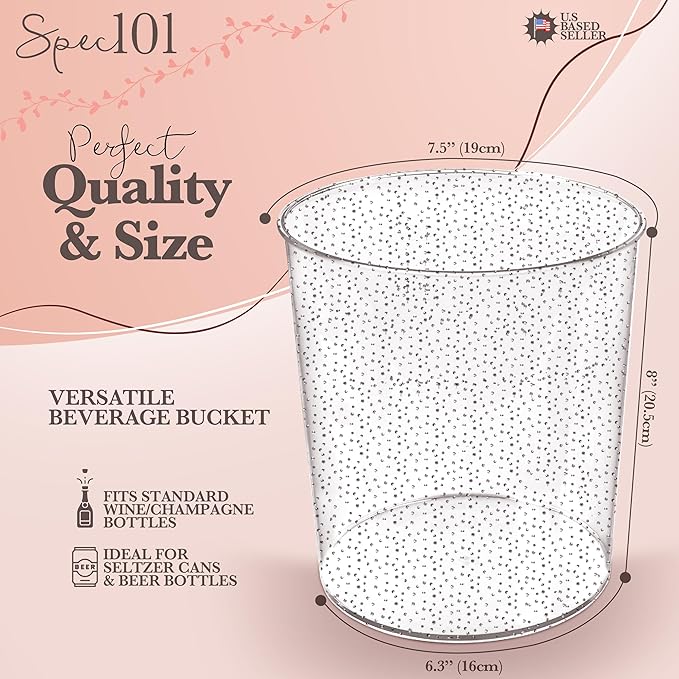 Ice Bucket for Champagne - 6 Pack Plastic Ice Buckets for Parties - 2.83L Silver Transparent Bridal Beverage Tub Cooler Catering Bar Accessories for Wine, Beer, Liquor, Spirits and Seltzers