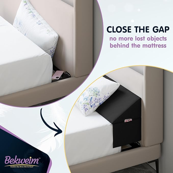 Wedge Pillow Headboard Bed Gap Filler California King - Headboard Pillow 72 X 10 X 6 - Long Pillow for Bed Wedge Gap Filler with Large Pocket for Bed Accessories - Mattress Gap Filler (Black)