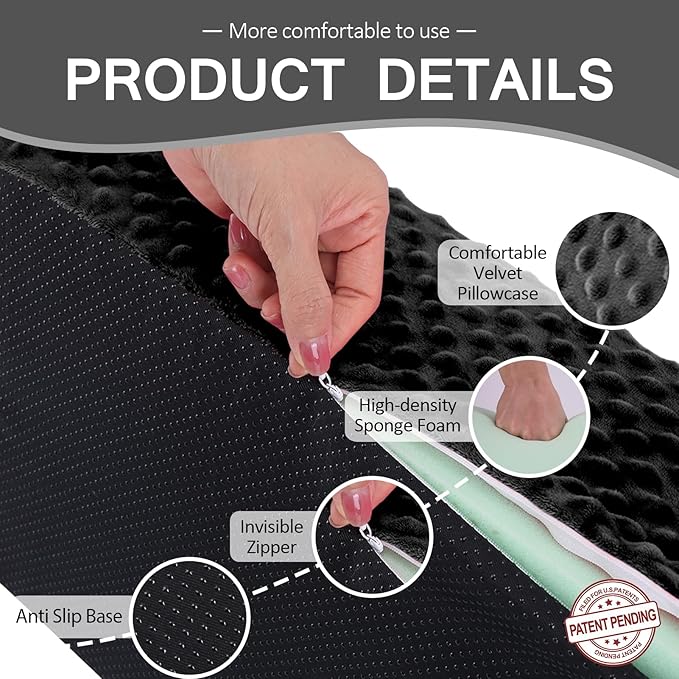 Wedge Pillow for Side Sleeping, Body Positioning Foam Wedge Pillow, Side Wedge Pillow for Sleeping Non-Slip Back Positioning Pillow for Bed Sore Wedge (Black)