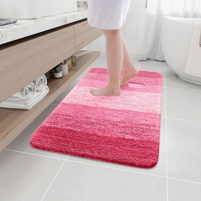 Arotive Microfiber Bathroom Rugs, Shaggy Soft and Absorbent Bath Rug, Non-Slip, Thick Plush Machine Washable Dry Bath Mats for Bathroom, Tub and Shower, 36x24, Pink