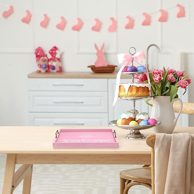 Elegant Designs HG2000-LPS Decorative Wood Serving Tray w/Handles, 15.50" x 12", Spring has Sprung
