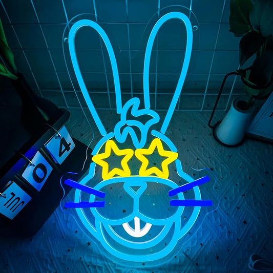 Anime Cartoon Bonnie Rabbit Neon Signs for Wall Decor,Dimmable Cartoon Bunny Neon Light,USB Powered Game Sign for Bedroom Gaming Room Man Cave Bar Birthday Gifts(10 * 16.1in)