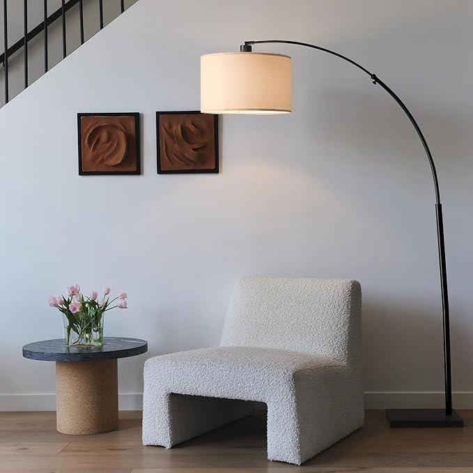 Brightech Logan Arc Floor Lamp, Bright Standing Lamp for Living Rooms, Offices & Bedrooms, Modern Living Room Décor, Tall Hanging Floor Lamp for Reading and More – Black