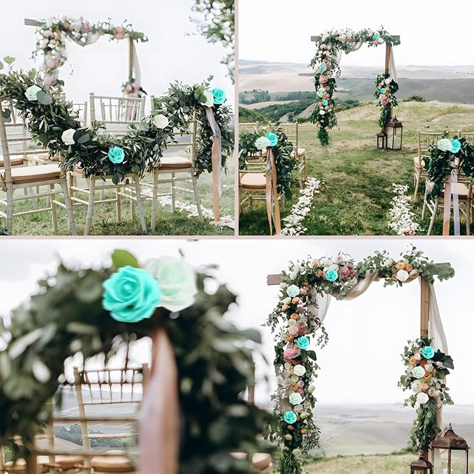 50PCS Artificial Flowers Green Series Roses Real Looking Foam Fake Roses with Leaves and for DIY Wedding Bouquets Bridal Shower Centerpieces Party Decorations (Green Series, 50)