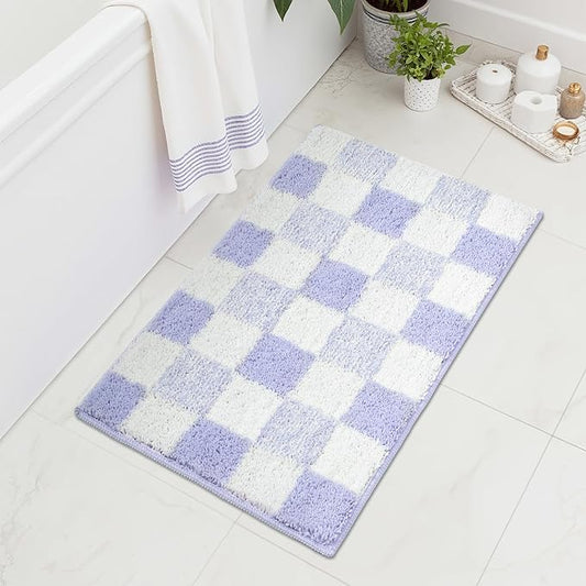 GRANNY SAYS Checkered Purple Bathroom Rugs, 32" x 20", Non-Slip Bath Mats for Bathroom, Plush Shag Absorbent Microfiber Ultra Soft Bath Mat, Cute Washable Rug for Tub, Shower, Bedroom