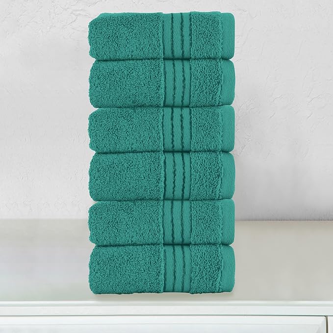 Elegant Comfort Premium Turkish Cotton 6 Pack Washcloths Set - 13 x 13 inch, Luxurious Hotel Spa Quality 100% Turkish Cotton 6PC Washcloth Set - Highly Absorbent - Soft Bathroom Towels, Turquoise