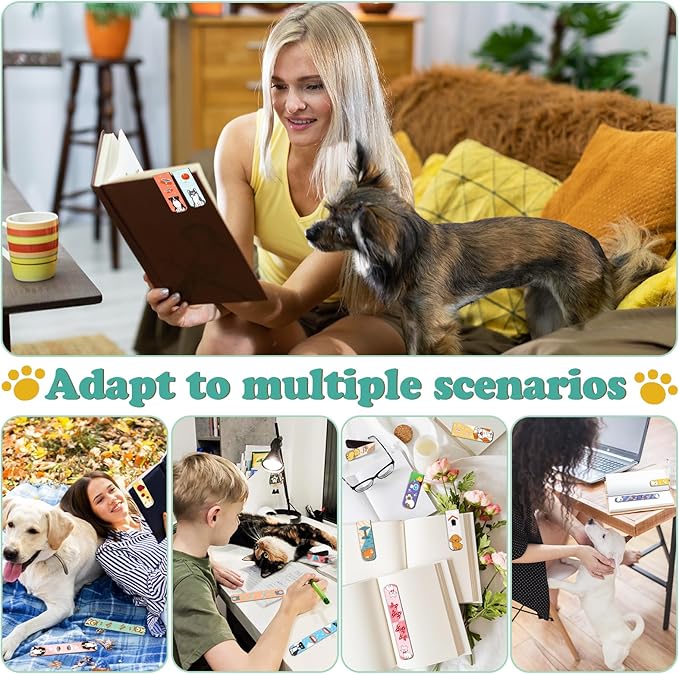 50 Pieces Magnetic Bookmarks Cute Dogs and Cat,Appreciation Gifts for Women,Men,Pet Book Marker for Students Teachers Kids School Home Office Reading Stationery, 25 Designs,Printing on 2 Side