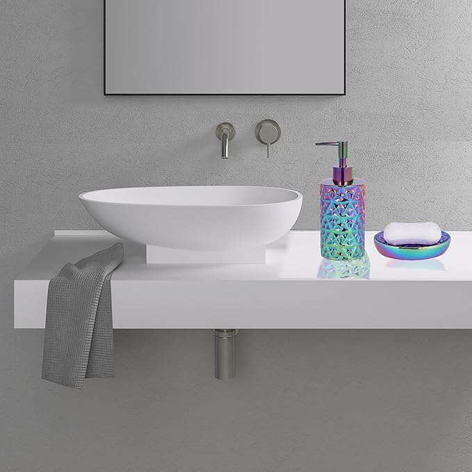 Soap Dish, Ceramic Soap Tray Soap Holder Container Box, Colorful Diamond Oval Soap Plate Case, Sponge Dish Scrubbers Tray Holder for Bathroom Vanity Shower Kitchen Sink Counter Top,Easy Clean
