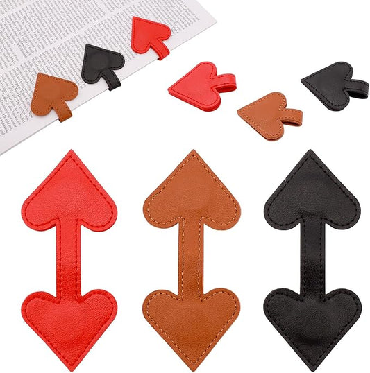 3Pcs Heart-Shaped Magnetic Leather Bookmarks - Romantic Heart Bookmarks, Faux Leather Book Mark with Double-Sided Magnets, Love Gifts for Women, Students, Reading Lovers (Red+Black+Brown)