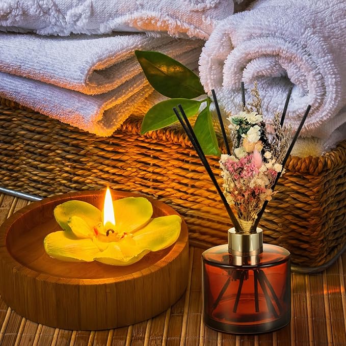 Rtteri 2 Reed Diffuser Sets Flower Oil Diffuser Sticks with Refill Empty 5oz Bottles Scent Glass for Fragrance Home Bathroom Gifts, Oil Not Included(Coffee Color)