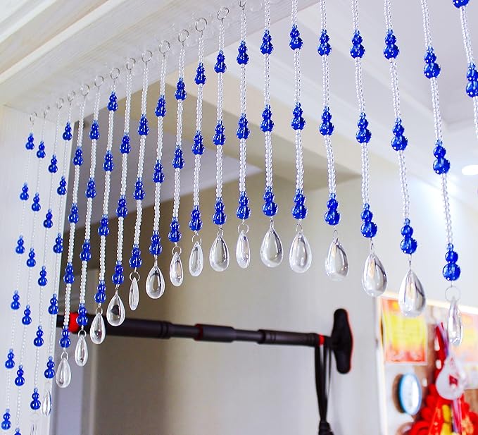 Hanging Glass Door Beads Curtains Valance Self-Adhesive for Doorways Crystals Stran Arched Windows, Clear Crystal Room Partition Curtain Door Frame Beads for Doorways Closets 10