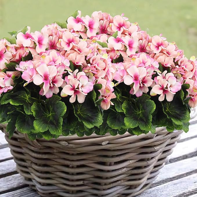 2 Pcs Artificial Geraniums for Outdoor Silk Geranium Flowers Purple Pink Artificial Geranium Bush Faux Flowers Geraniums Branch for Garden Patio Cemetary Vase Table Centerpiece Indoor Decor