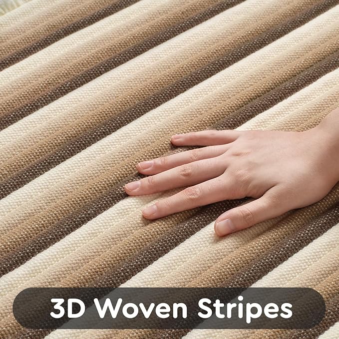 tchdio Striped Bath Mat Rug, Super Absorbent Non Slip Bath Mats for Bathroom Floor 3D Woven Gradient Bathroom Mat with Tassels Machine Washable Bathroom Rugs Beside Tub, 17" x 24", Brown