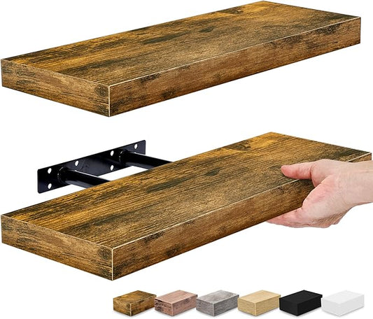 Sorbus Floating Shelves for Wall, Bathroom Shelves Wall Mounted for Kitchen, Bedroom, Bathroom Storage Over Toilet, Hanging Book Shelf for Wall Home Decor Living Room (Maple Wood, 2 Pack)