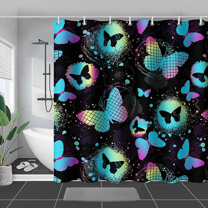 AILONEN Butterfly Shower Curtain for Girls Women 48" W*72" H Blue Butterfly Bathroom Decor,Beautiful Butterfly Bath Curtain Polyester Waterproof Bathroom Curtain with 12 Hooks