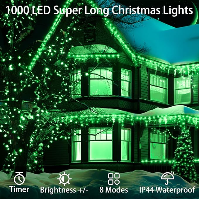 403 FT 1000 LED String Lights Outdoor Decorations Halloween Fairy Lights Waterproof 8 Modes Timer Clear Wire String Lights for Outside House Tree Patio Yard Wedding Party Holiday-Green