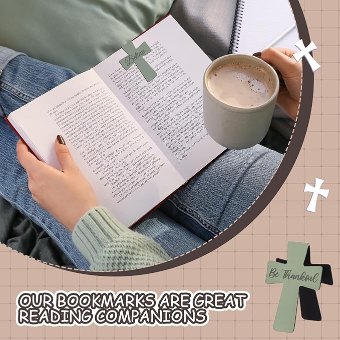 Outus 48 Pieces Magnetic Christian Religious Cross Bookmark Religious Bible Verses Bookmarks Magnetic Page Clips for Women Student School Reading Gifts, 16 Styles (Marble Style)