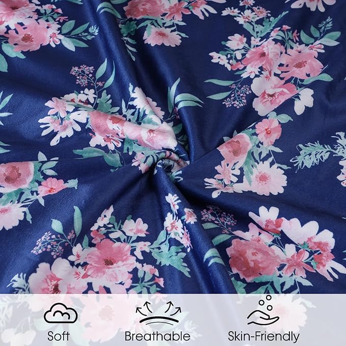 Minky Baby Blanket for Girls, Soft Lightweight Micro Fleece Blanket with Double Layer, Dotted Backing, Breathable Receiving Blanket for Newborns, 30x40 Inches, Navy Floral