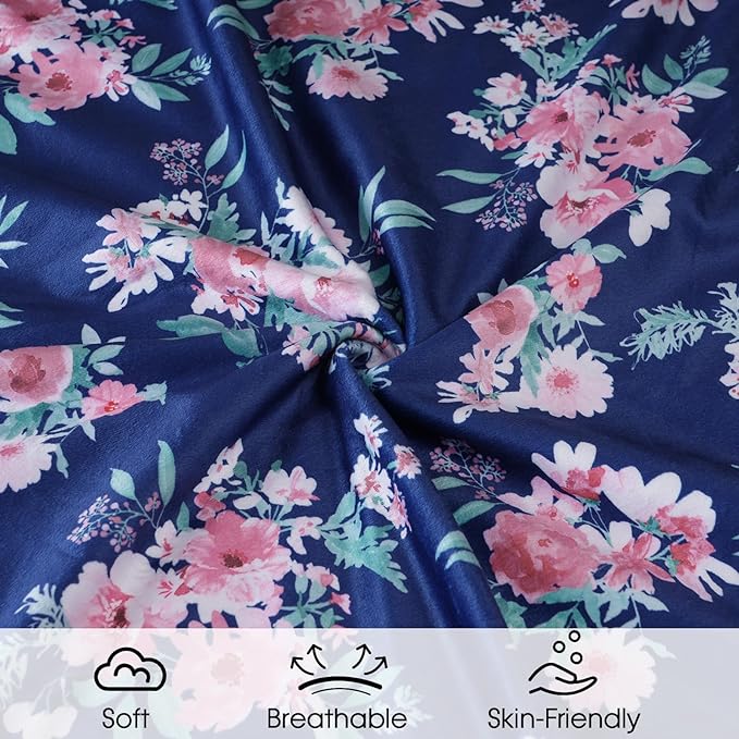 Minky Baby Blanket for Girls, 40x50 Inches Soft Lightweight Micro Fleece Baby Blanket with Double Layer, Dotted Backing, Breathable Receiving Blanket for Newborns, Navy Floral