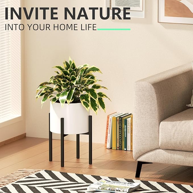 Urban Deco Adjustable Metal Plant Stand Outdoor & Indoor Planter With Stand Fits for 8-14 Inch Plant Holder Mid Century Modern Flower Stand Corner Outdoor Plant Stands for Patio